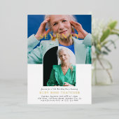 Stijlvolle minifoto 70ste verjaardag folie uitnodiging (Staand Voorkant)