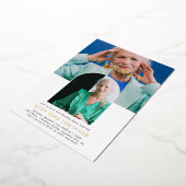 Stijlvolle minifoto 70ste verjaardag folie uitnodiging (Gedraaid)