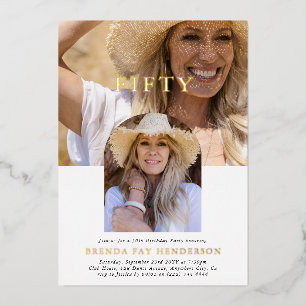 Stijlvolle minifoto FIFTY 50th Birthday Folie Uitnodiging