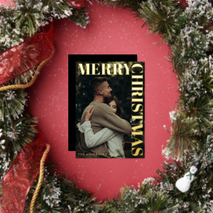Stijlvolle Minimaal Moderne Gezinsfoto Kerstmis Folie Feestdagenkaart