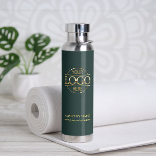 Stijlvolle Minimal Dark Green Company Business Log Waterfles