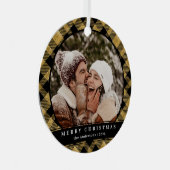 Stijlvolle Minimal Gold Plaid Kerstpaar Foto Metalen Ornament (Voorkant Rechts)