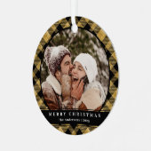 Stijlvolle Minimal Gold Plaid Kerstpaar Foto Metalen Ornament (Voorkant links)