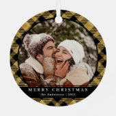 Stijlvolle Minimal Gold Plaid Kerstpaar Foto Metalen Ornament (Achterkant)