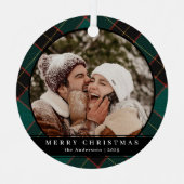 Stijlvolle Minimal Green Plaid Kerstpaar Foto Metalen Ornament (Voorkant)