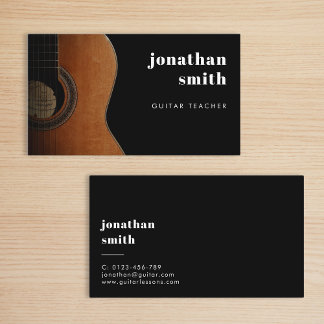 Stijlvolle Minimal Guitar Musician Zwart-wit Visitekaartje
