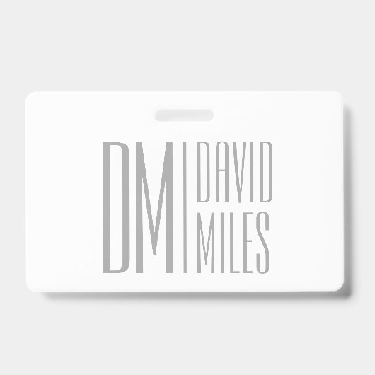 Stijlvolle minimal & Modern Grey Initialen & Naam  Badge (Front)