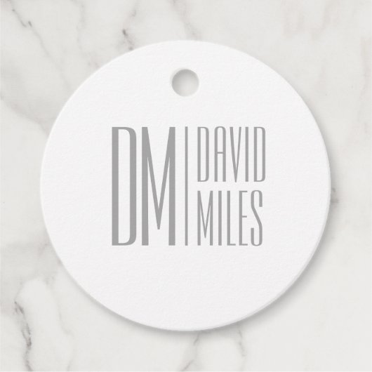 Stijlvolle minimal & Modern Grey Initialen & Naam  Bedankjes Labels (Voorkant)