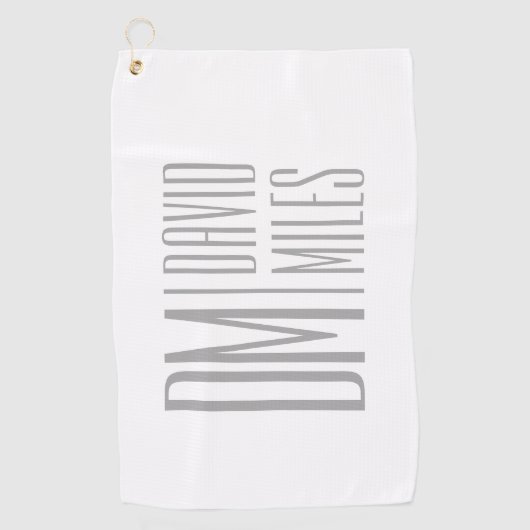 Stijlvolle minimal & Modern Grey Initialen & Naam Golfhanddoek (Voorkant)