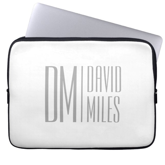 Stijlvolle minimal & Modern Grey Initialen & Naam  Laptop Sleeve (Voorkant)