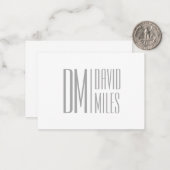 Stijlvolle minimal & Modern Grey Initialen & Naam  Notitiekaartje (Voorkant / Achterkant in situ)