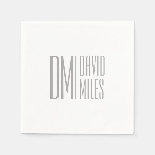 Stijlvolle minimal & Modern Grey Initialen & Naam  Servet (Voorkant)