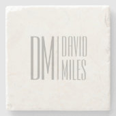 Stijlvolle minimal & Modern Grey Initialen & Naam  Stenen Onderzetter (Voorkant)