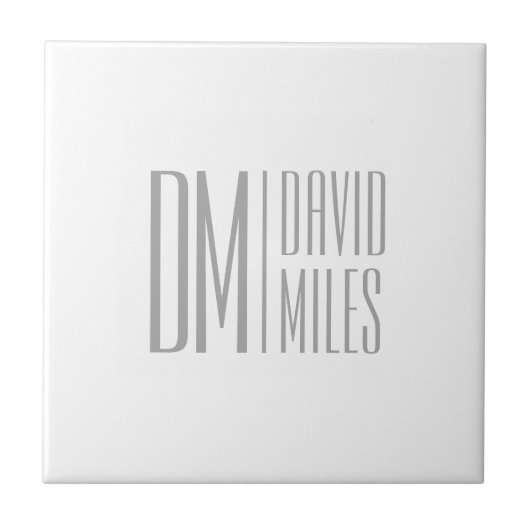 Stijlvolle minimal & Modern Grey Initialen & Naam  Tegeltje (Voorkant)