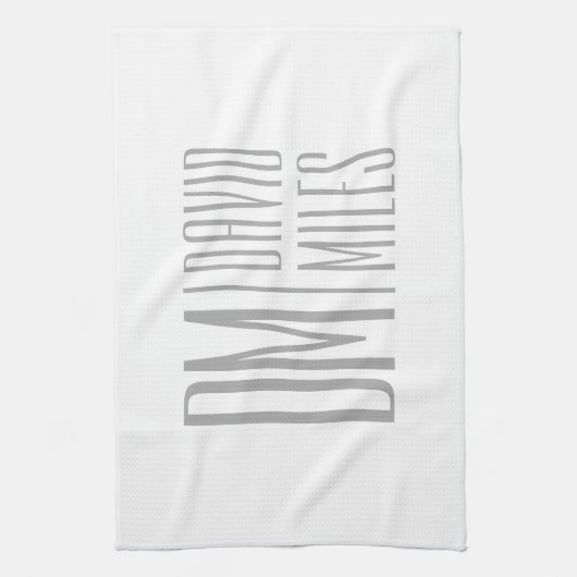 Stijlvolle minimal & Modern Grey Initialen & Naam Theedoek (Verticaal)