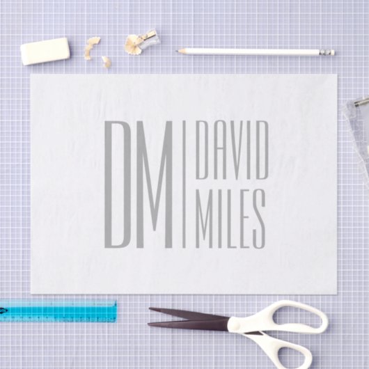 Stijlvolle minimal & Modern Grey Initialen & Naam Tissuepapier (Craft)