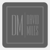 Stijlvolle minimal & Modern Grey Initialen & Naam  Vierkante Sticker (Voorkant)