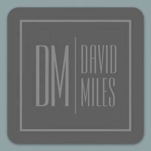 Stijlvolle minimal & Modern Grey Initialen & Naam Vierkante Sticker