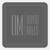 Stijlvolle minimal & Modern Grey Initialen & Naam Vierkante Sticker (Voorkant)