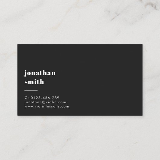Stijlvolle Minimal Viool Muzikant Zwart Visitekaartje (Achterkant)