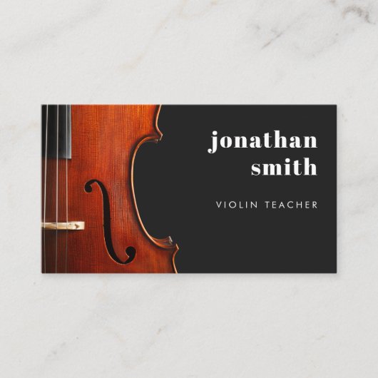 Stijlvolle Minimal Viool Muzikant Zwart Visitekaartje (Voorkant)