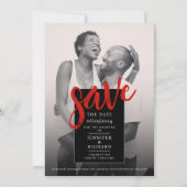 Stijlvolle minimale chique rood en zwart foto brui save the date (Voorkant)