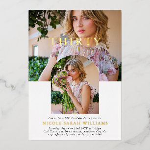 Stijlvolle minimale foto 30e verjaardag folie uitnodiging