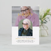 Stijlvolle minimale foto 80ste verjaardag folie uitnodiging (Staand Voorkant)