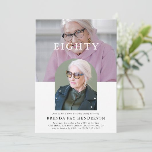 Stijlvolle minimale foto 80ste verjaardag kaart (Staand voorkant)