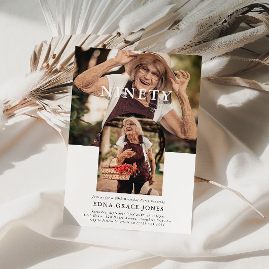 Stijlvolle minimale foto NEGENTIG 90ste verjaardag Kaart