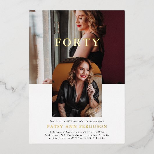 Stijlvolle minimale fotoFORTY 40e verjaardag Folie Uitnodiging (Voorkant)