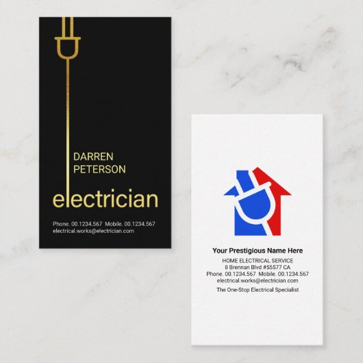 Stijlvolle, minimale Gold Power Plug-bedrading Visitekaartje (Voorkant / Achterkant)