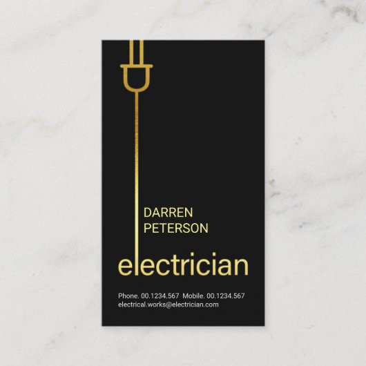 Stijlvolle, minimale Gold Power Plug-bedrading Visitekaartje (Voorkant)