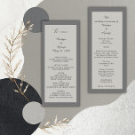 Stijlvolle minimale grijze bruiloft programma & me programmakaart<br><div class="desc">Welkom op onze stijlvolle en minimale grijze bruiloft menu en programma. Ons menu omarmt eenvoud met een vleugje verfijning en biedt een samengestelde selectie van heerlijke gerechten om uw gehemelte te verrukken. In combinatie met ons eenvoudige maar elegante programma belooft onze viering een onvergetelijke ervaring te worden. Ga met ons...</div>