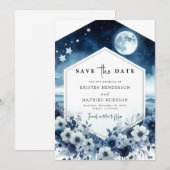 Stijlvolle minimale maanverlichte bruiloft save the date (Voorkant / Achterkant)