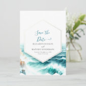 Stijlvolle minimale nautische bruiloft save the date (Staand voorkant)