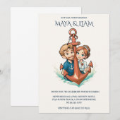 Stijlvolle minimale nautische bruiloft uitnodiging (Voorkant / Achterkant)