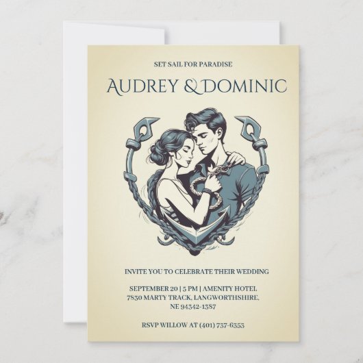 Stijlvolle minimale nautische bruiloft uitnodiging (Voorkant)