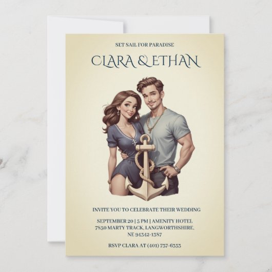 Stijlvolle minimale nautische bruiloft uitnodiging (Voorkant)