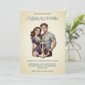 Stijlvolle minimale nautische bruiloft uitnodiging (Staand voorkant)