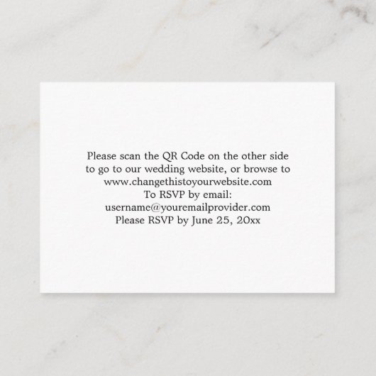 Stijlvolle, minimale QR-code Website RSVP-kaart Informatiekaartje (Achterkant)