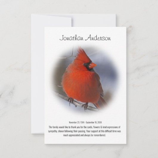 Stijlvolle minimale rode kardinaal begrafenis Dank Bedankkaart (Voorkant)
