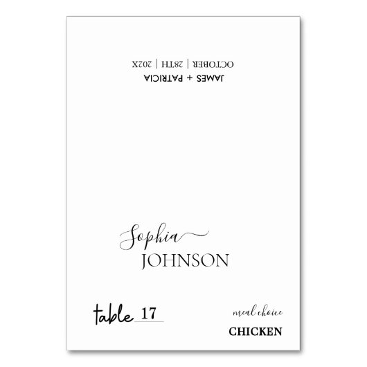 Stijlvolle minimale trouwplaats kaart met maaltijd (Voorkant)