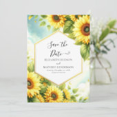 Stijlvolle minimale zonnebloem bruiloft save the date (Staand voorkant)