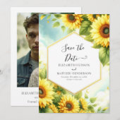 Stijlvolle minimale zonnebloem bruiloft save the date (Voorkant / Achterkant)