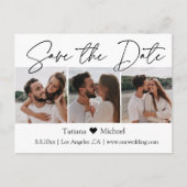 Stijlvolle minimalistische 3 foto collage Save the Aankondigingskaart (Voorkant)