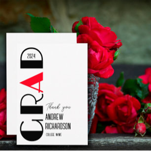 Stijlvolle minimalistische afstuderen witte rode t bedankkaart