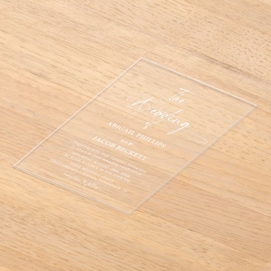 Stijlvolle minimalistische bruiloft acryl uitnodigingen (Laagn)