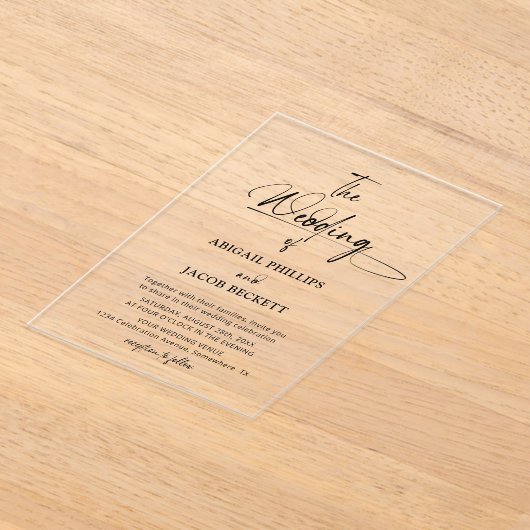 Stijlvolle minimalistische bruiloft acryl uitnodigingen (Laagn)