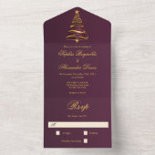 Stijlvolle minimalistische gouden kerstboom bruilo all in one uitnodiging (Binnen)